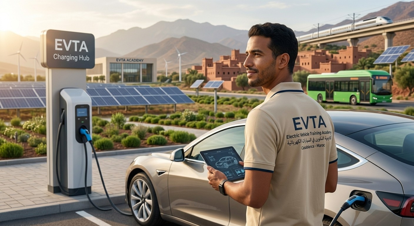 تقني من EVTA أمام محطة الشحن التابعة للأكاديمية